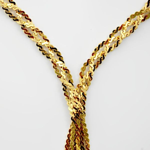 Gold Plated Plaited Serpentine Chain Tassel Necklace circa 1980s